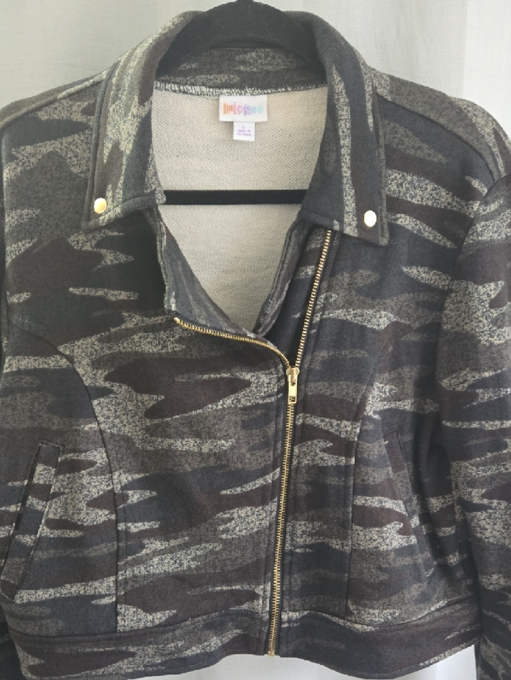LuLaRoe Black & Gray Camo Moto Jacket - Picture 5 of 11